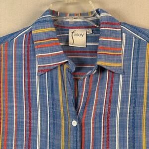 Finley Blue Multicolor Stripe Button Down Shirt Preppy Large